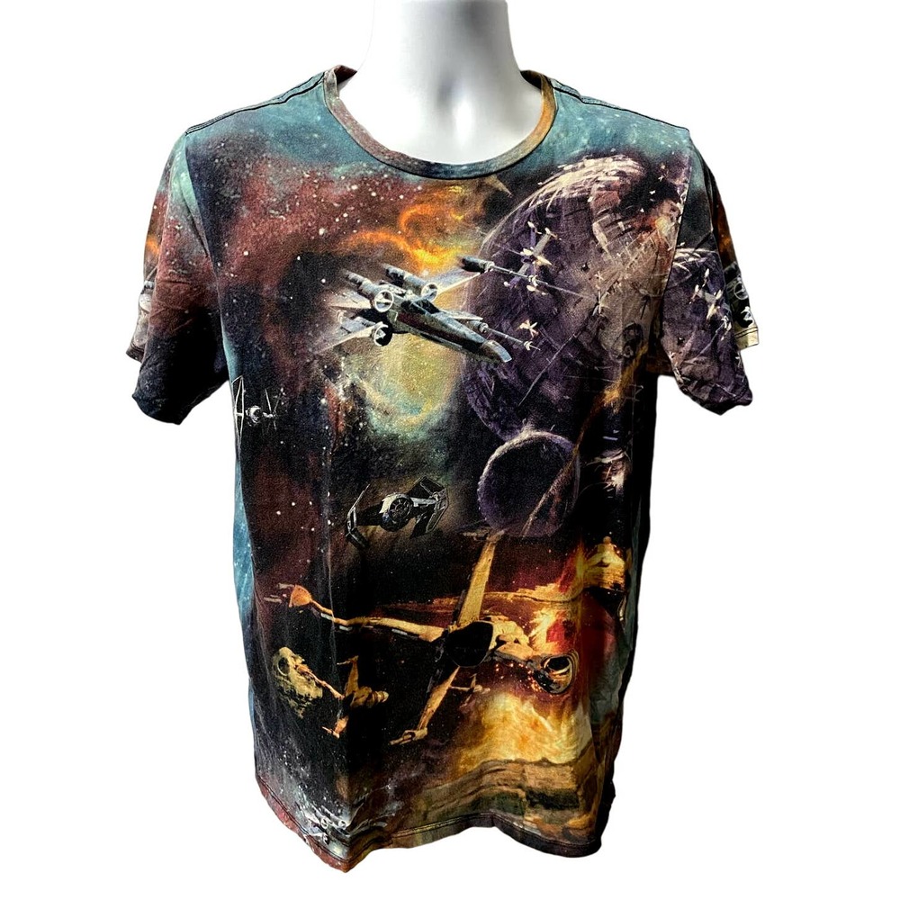 Star Wars Episode AOP Shirt Mens Large Colorful All Over Print Short Sleeve